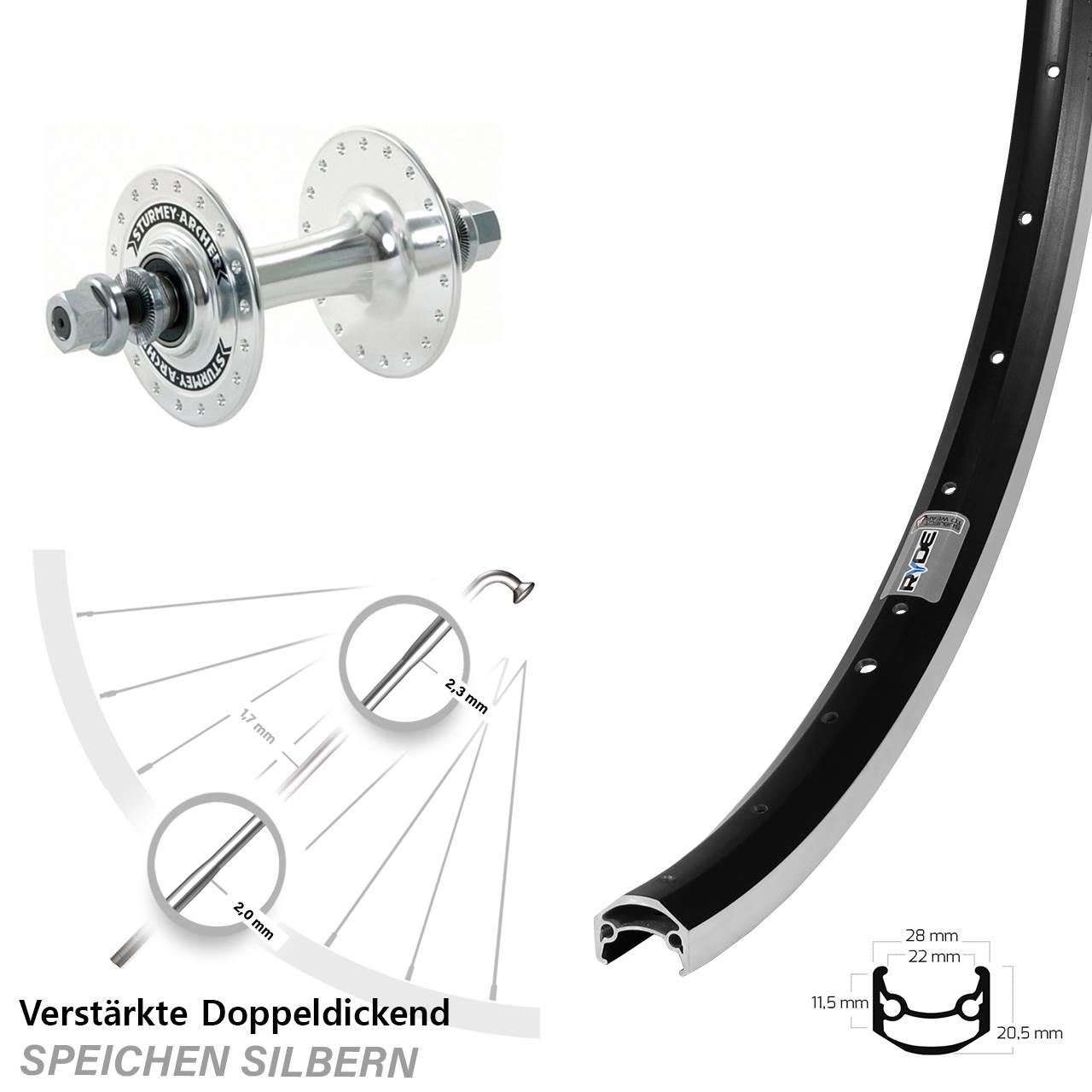 Vorderrad 27,5 Zoll Ryde Andra 35 Sturmey Archer HBT30-F Vollachse