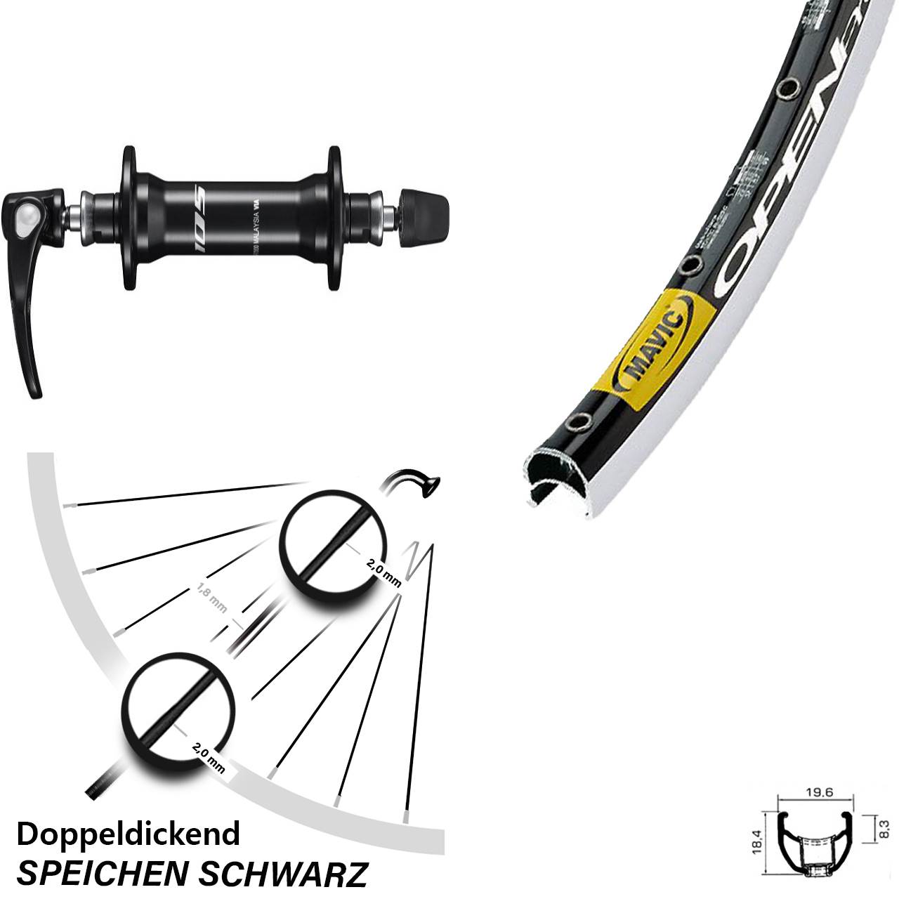 Rennrad Vorderrad 28 Zoll Mavic Open Pro schwarz Shimano HB-R7000