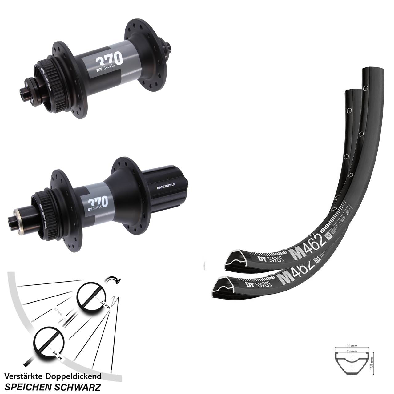 29 Zoll DT Swiss M462 370 QR Disc Laufradsatz 8-12 fach HG