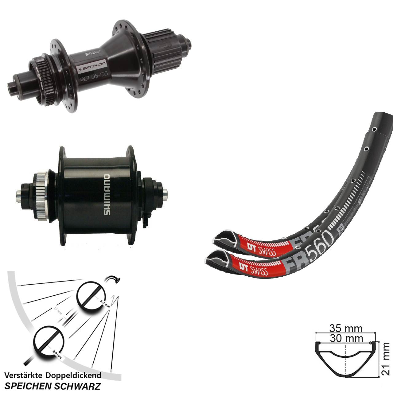 26 Zoll DT Swiss FR560-370 Hybrid Shimano DH-UR700-3D Disc Laufradsatz QR Micro Spline