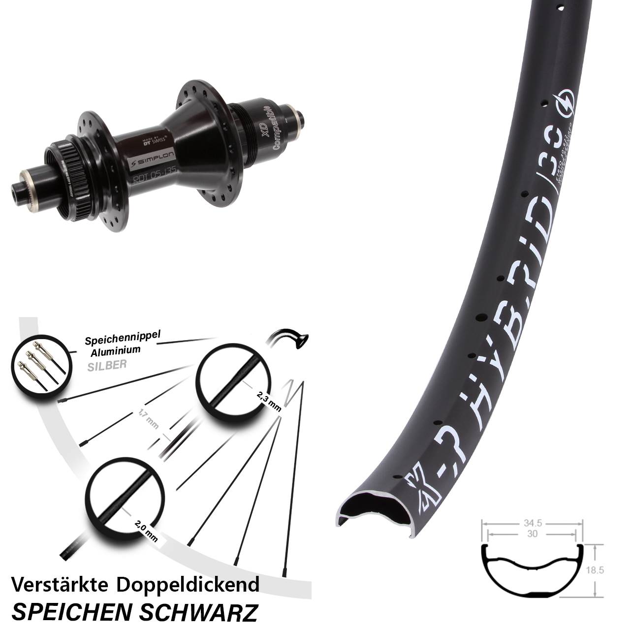 KX-R Hybrid 30 DT Swiss 370 29 Zoll Centerlock Hinterrad QR XD 11-12 fach