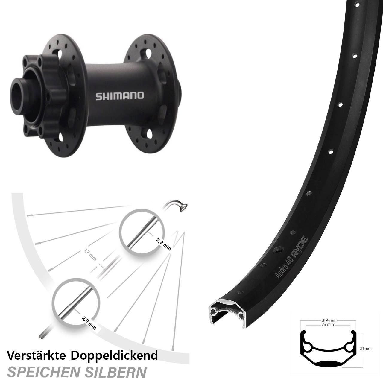 20 Zoll Ryde Andra 40 Shimano Deore XT 6-Loch Vorderrad 15x100