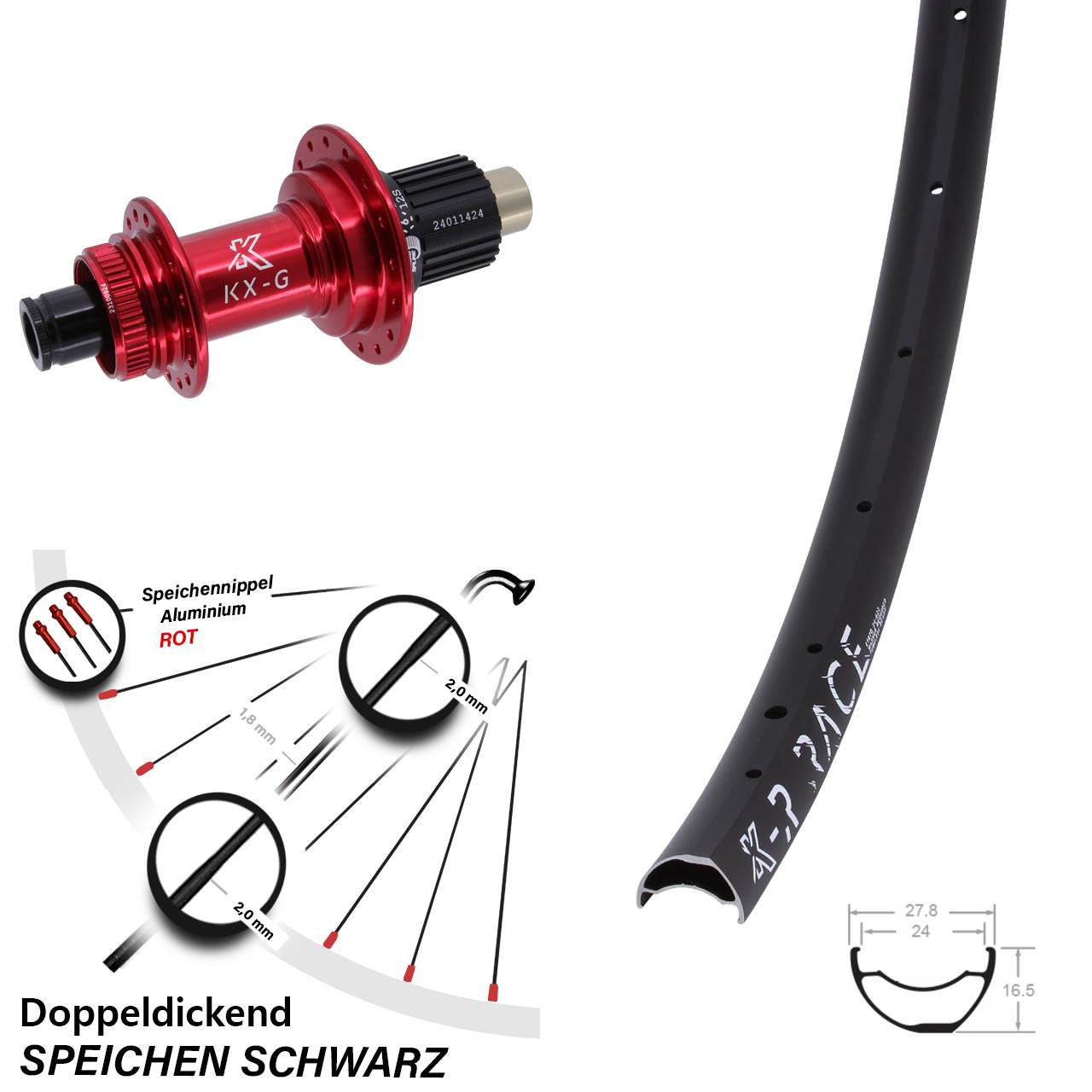 28 Zoll Hinterrad R Race KX-G rot Micro Spline 12x142