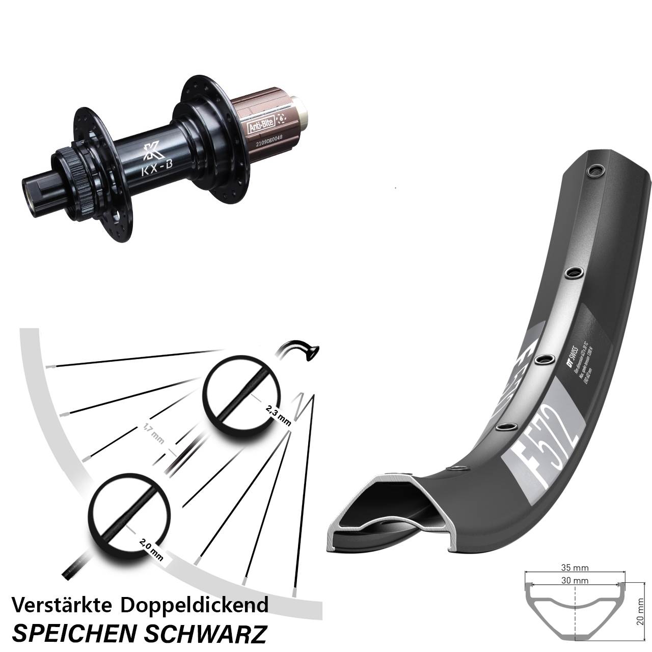 29 Zoll DT Swiss F 572 KX-B Hinterrad Centerlock 12x148 8-12 fach