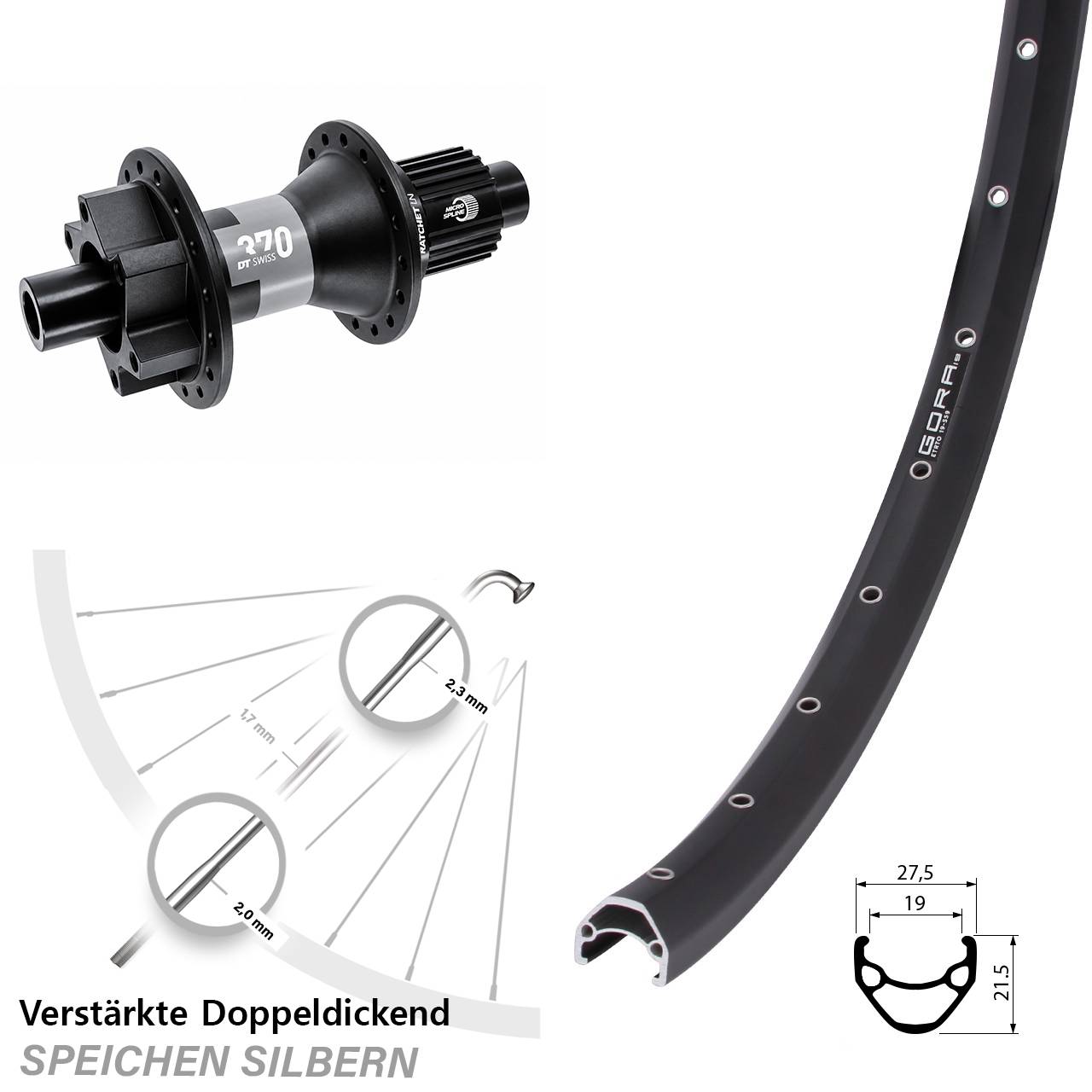 29 Zoll Gora 19 DT Swiss 370 Disc Hinterrad 12x142 Micro Spline