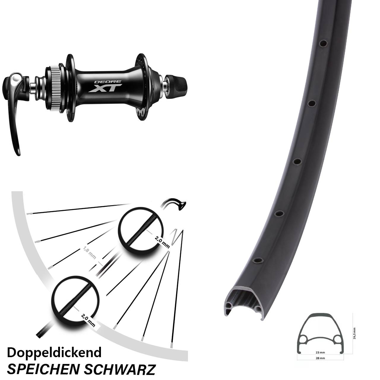 28-29 Zoll Ambrosio Sport Shimano XT Centerlock 5x100 Vorderrad