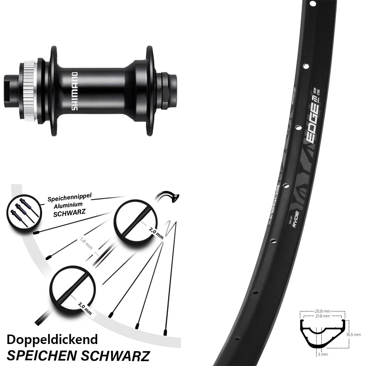 Ryde Edge M22 OS Shimano HB-RS470 29 Zoll Vorderrad Centerlock 12x100