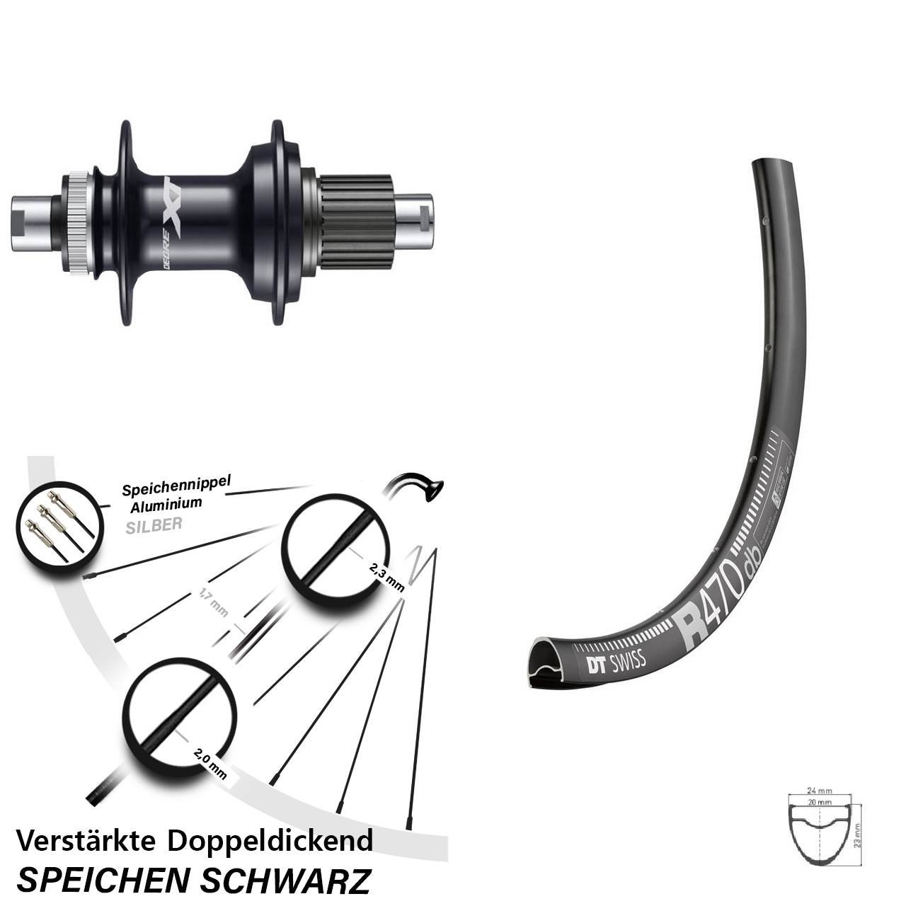 Hinterrad Centerlock 12x142 28 Zoll DT Swiss R470 Shimano Deore XT FH-M8110 Micro Spline