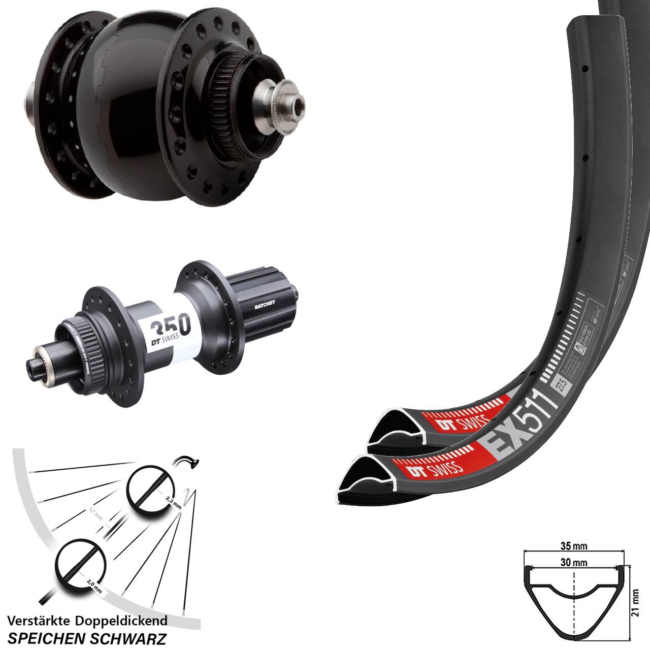 Laufrad-Satz QR Centerlock 27,5 Zoll DT Swiss EX 511-350 SONdelux 8-11 fach HG