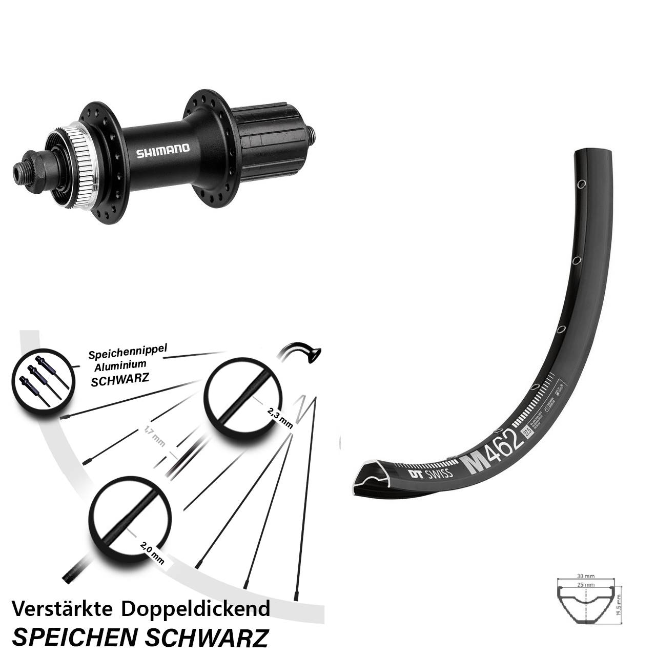 DT Swiss M 462 Shimano Alivio 27,5 Zoll Disc Hinterrad QR 8-11 fach