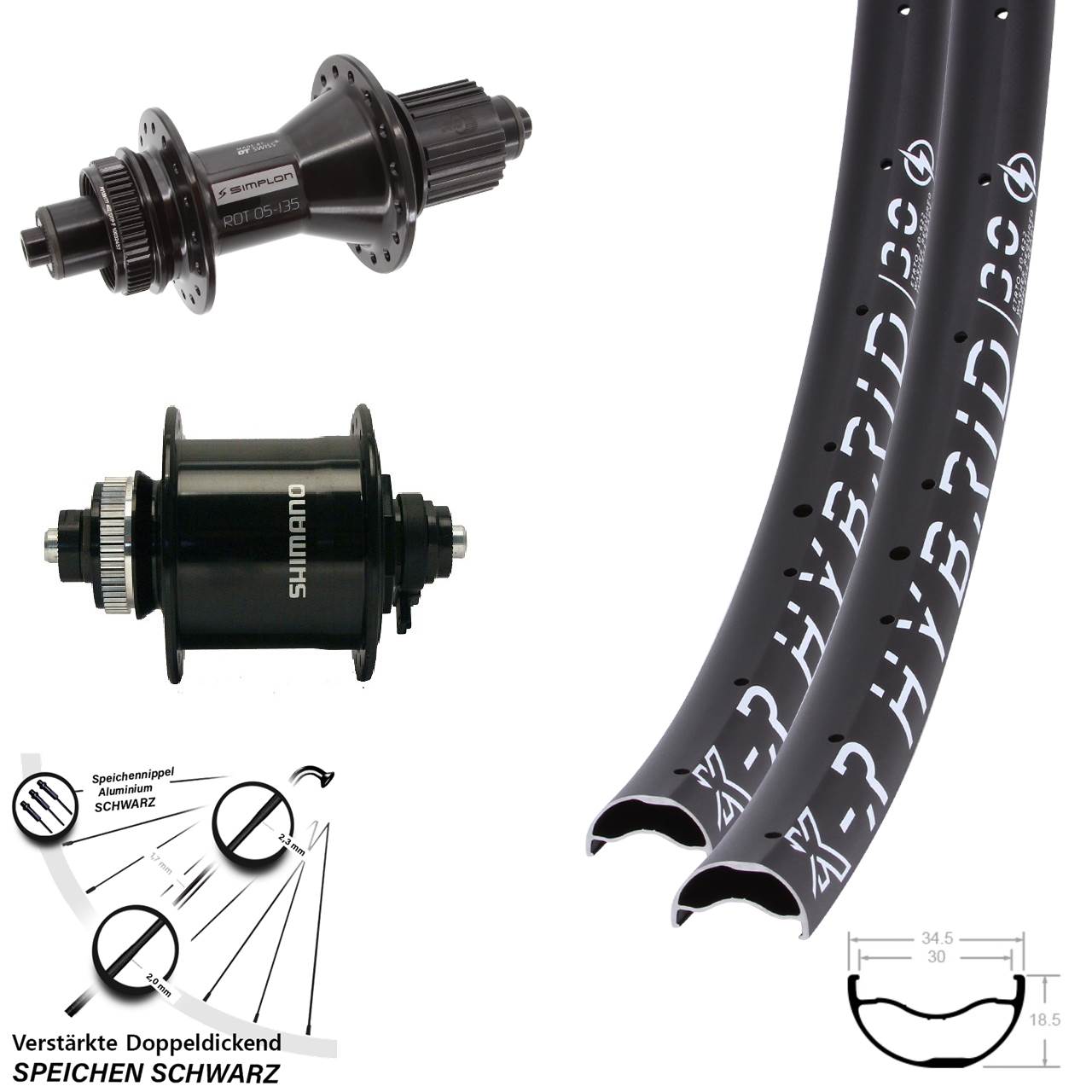 KX-R Hybrid 30 DT Swiss 370 Shimano DH-UR700 29 Zoll Centerlock Laufradsatz QR Micro