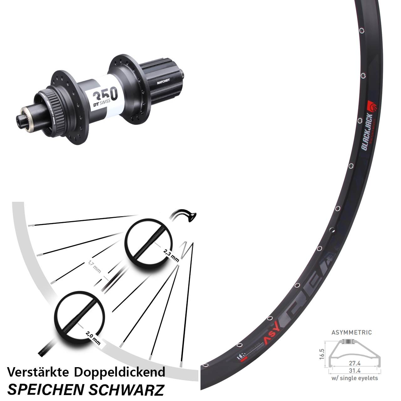 Disc Hinterrad 27,5 Zoll Rodi Ready 27 DT Swiss 350 Ratchet 36 8-11 fach QR Boost