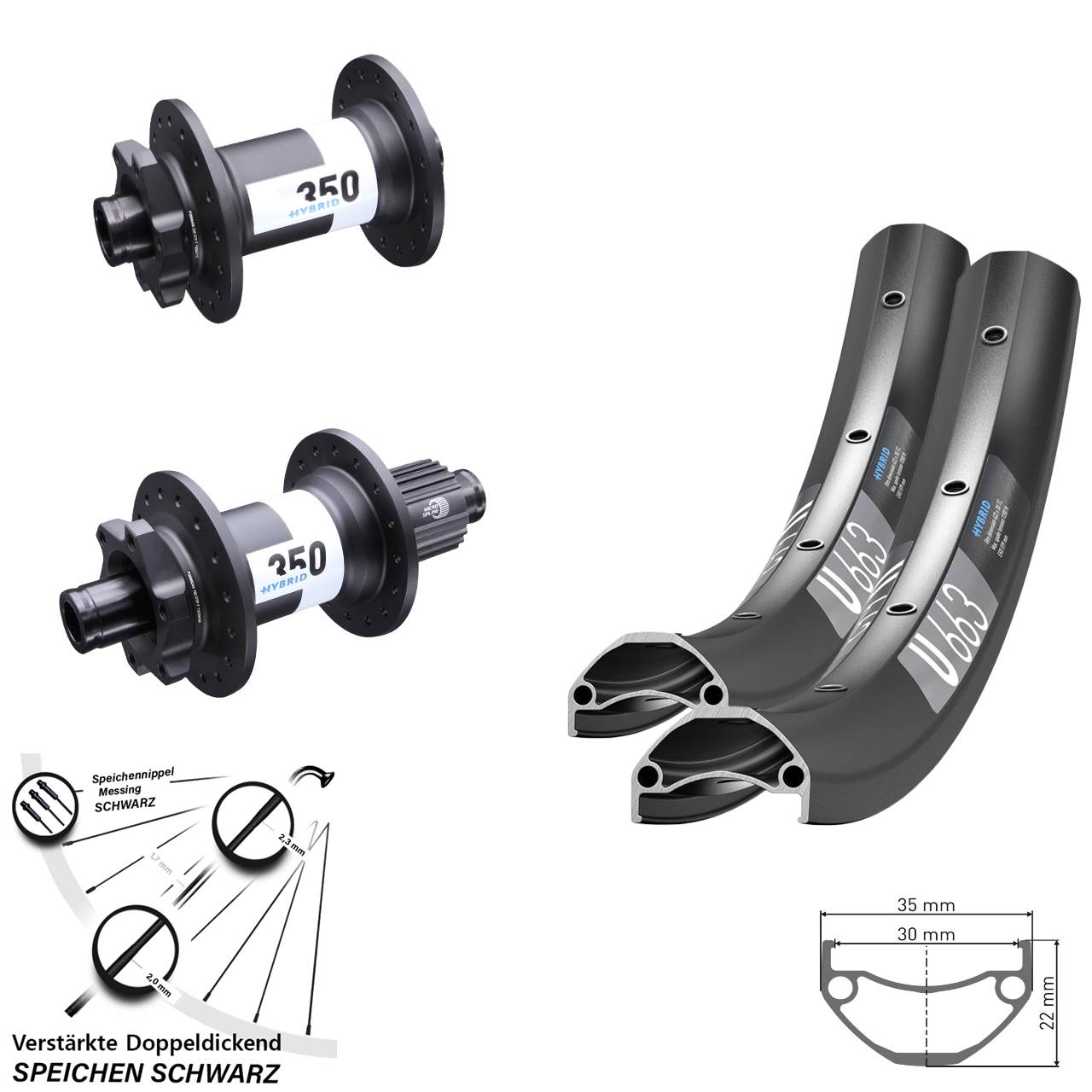 Laufradsatz 6-Loch 26 Zoll DT Swiss U663-Hybrid 350 Shimano Micro Spline 15x110 12x148
