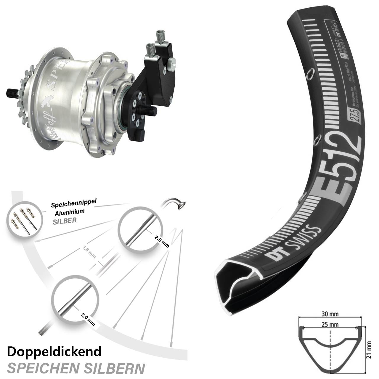 29 Zoll DT Swiss E512 Rohloff Speedhub TS DB OEM Tandem