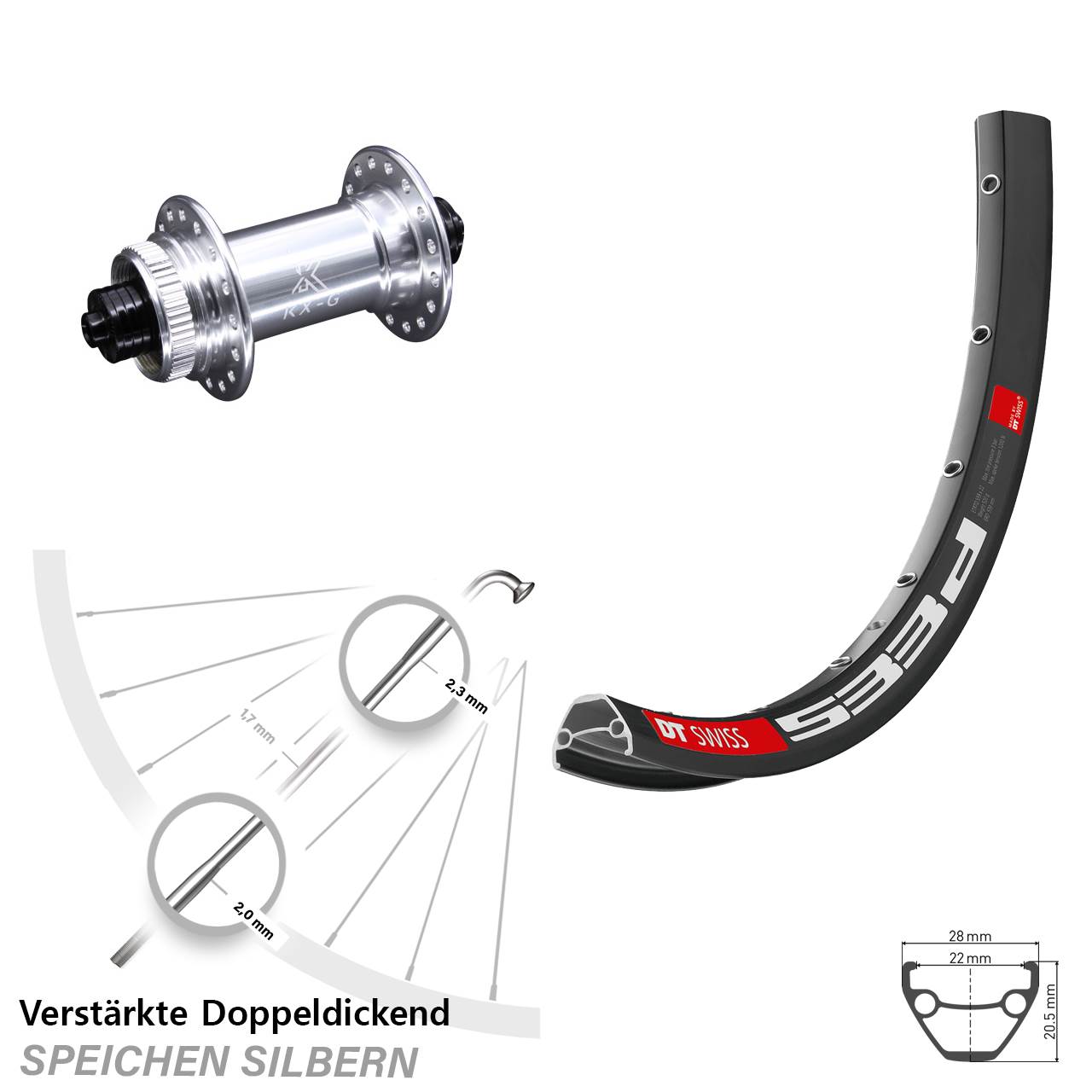 DT Swiss 533 D Vorderrad 28-29 Zoll KX-G silbern Centerlock 5x100 mm