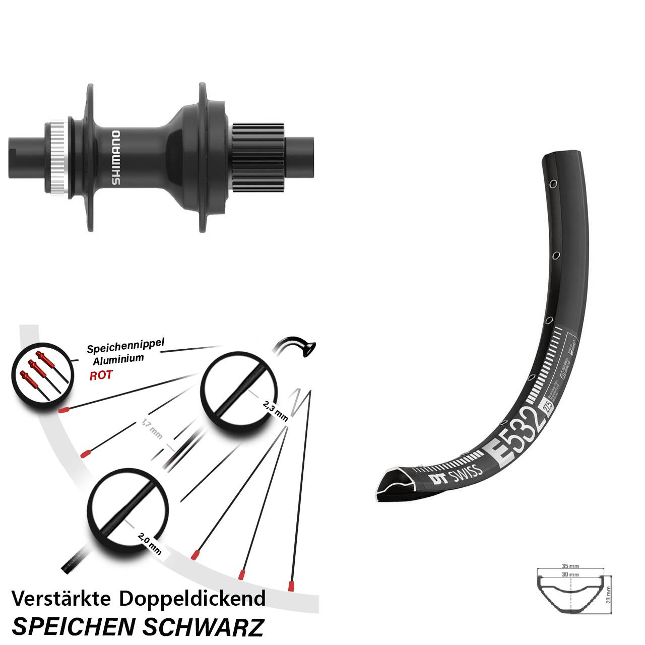 Disc Hinterrad 29 Zoll DT Swiss E532 Shimano FH-MT410 Micro Spline 12x142