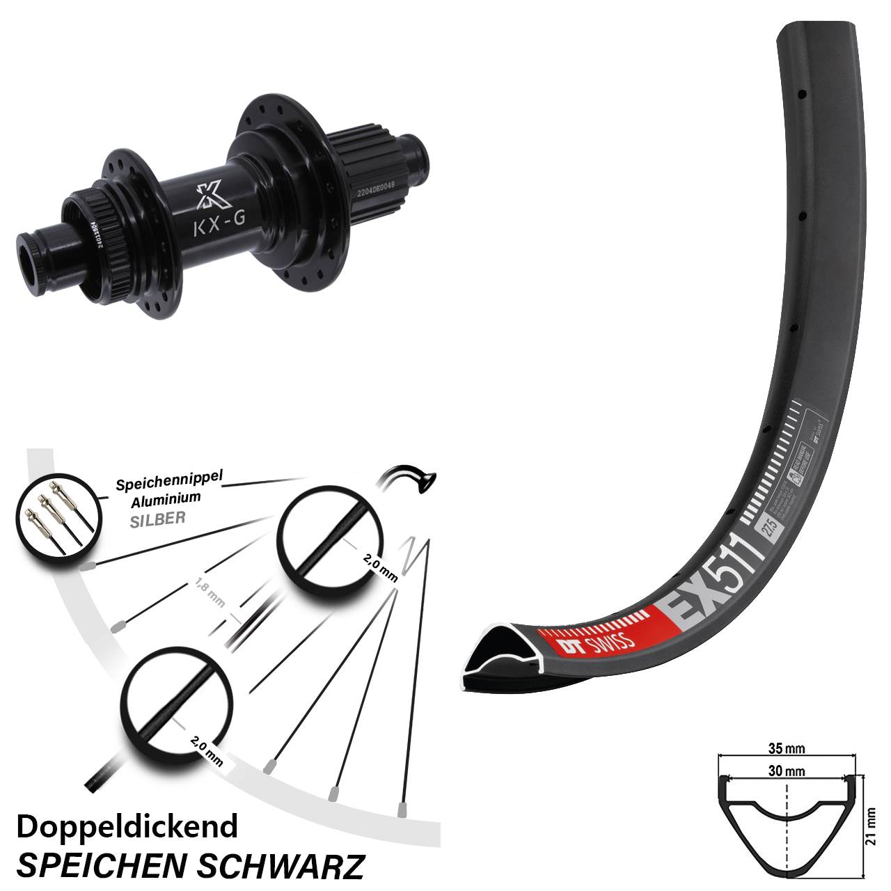 DT Swiss EX 511 29 Zoll Hinterrad KX-GS Micro Spline 12x142