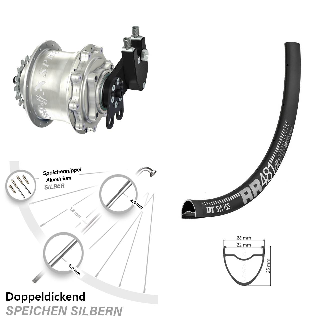Disc Hinterrrad 28 Zoll DT Swiss RR481 Rohloff 500/14 CC DB Tandem