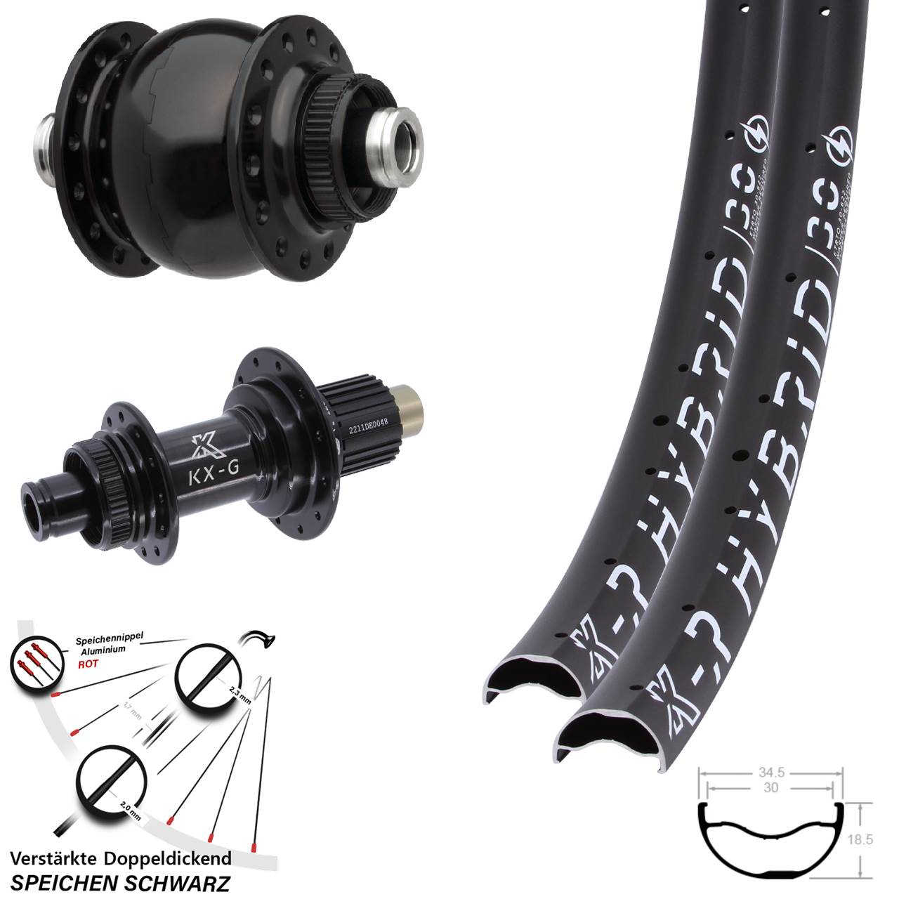Laufradsatz Centerlock 29 Zoll KX-GR Hybrid 30 SON 28 Shimano Micro Spline 12x100/142