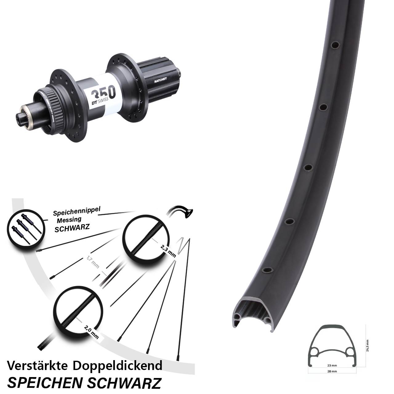 Ambrosio Sport DT Swiss 350 29 Zoll Disc Laufrad für Schnellspanner Boost 8-11 fach