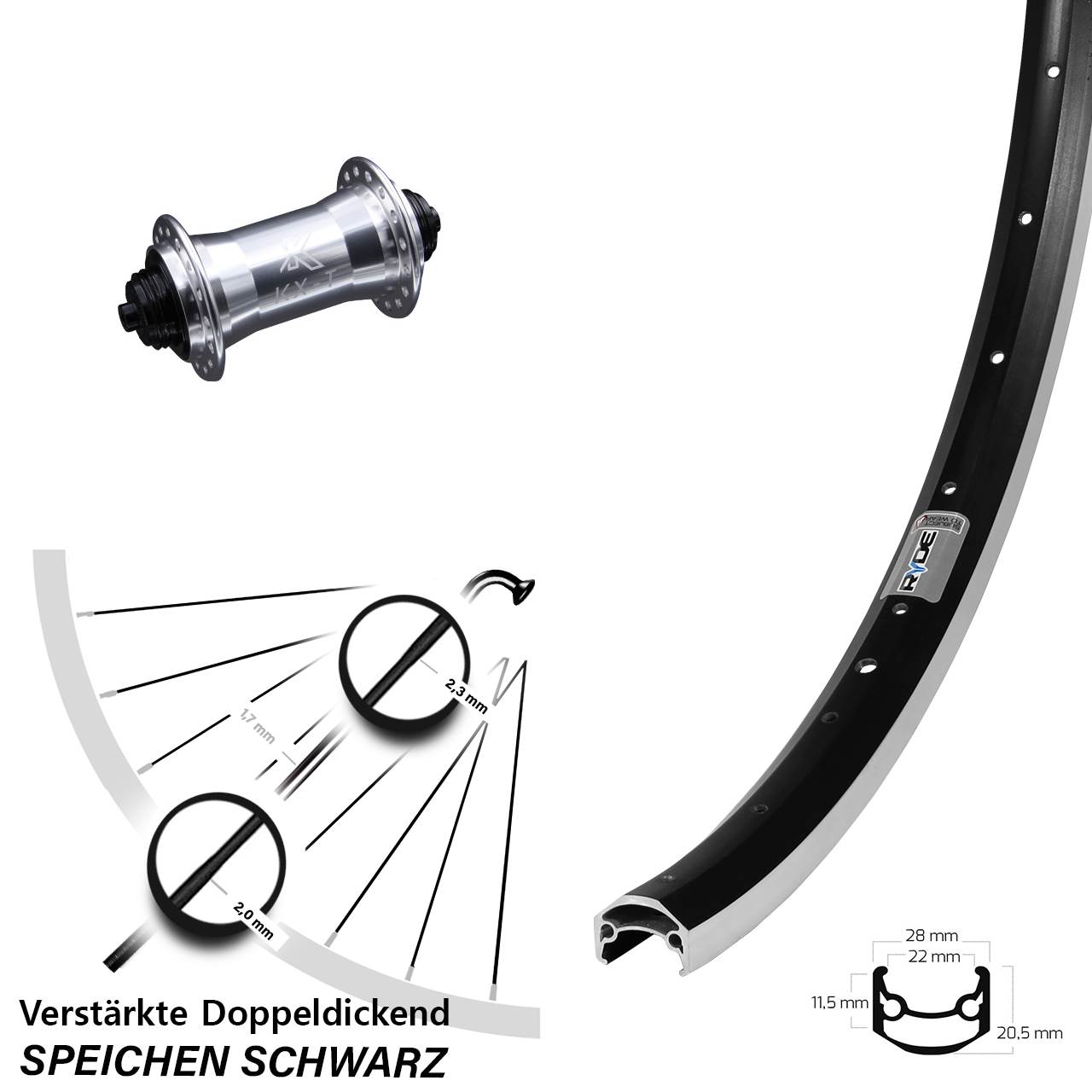 Ryde Andra 35 KX-T 4 Kugellager 27,5 Zoll Vorderrad für Schnellspanner