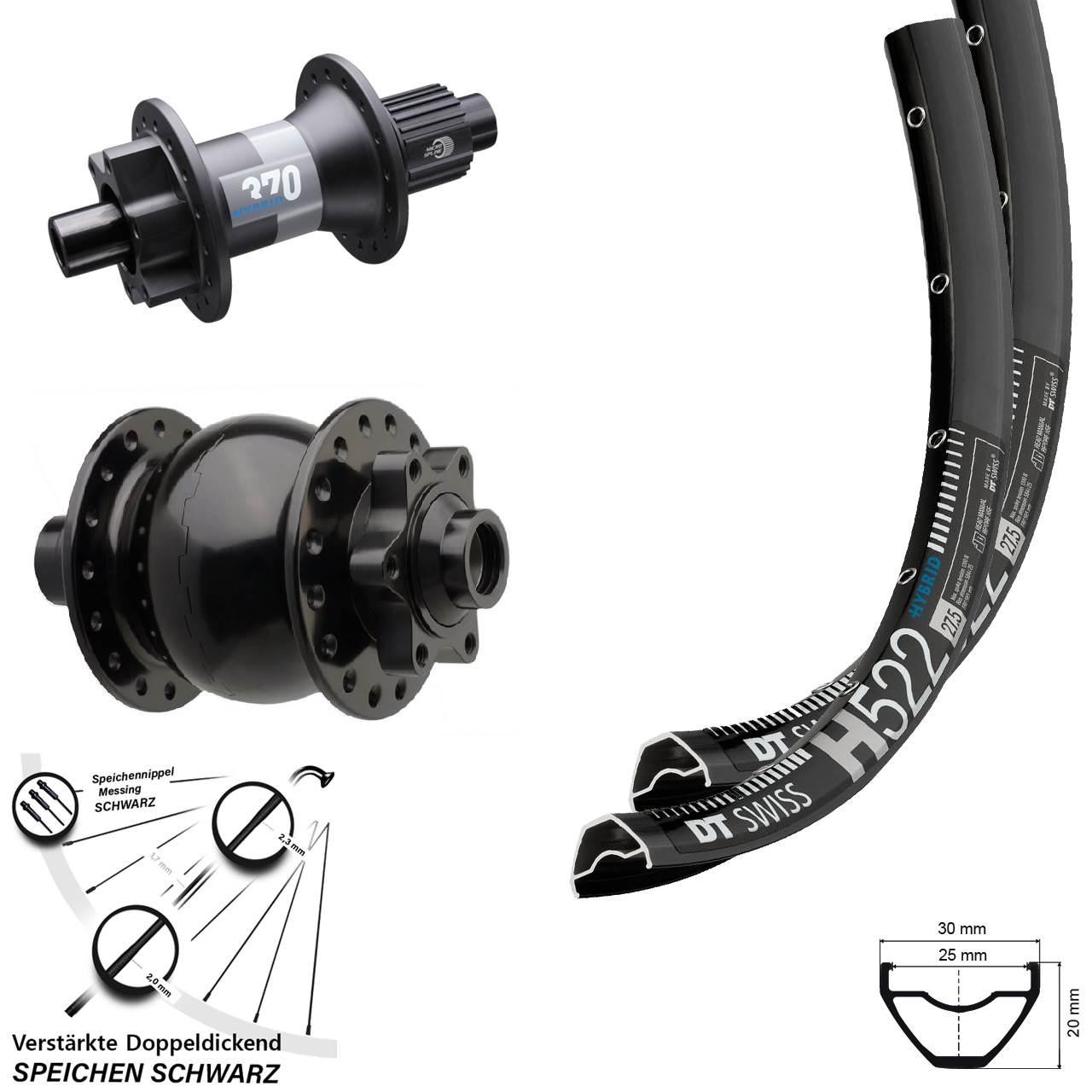 Laufradsatz 29 Zoll DT Swiss H522 Disc 6-Loch 12x148/15x110 370 Hybrid SON 28 Micro Spline