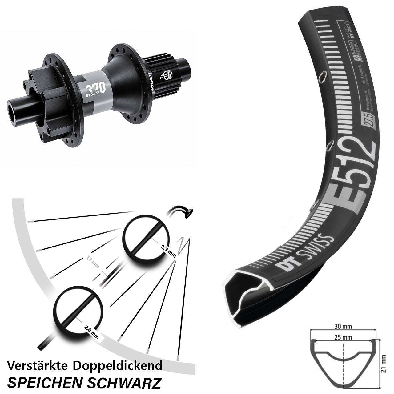 DT Swiss E 512-370 29 Zoll Hinterrad 6-Loch Disc 12x142 Shimano Micro Spline