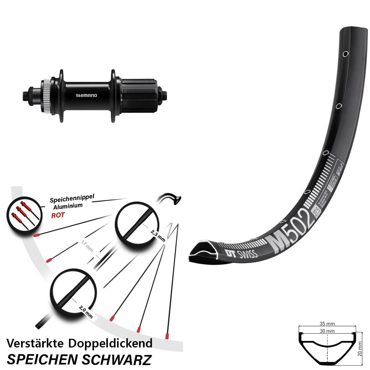 Hinterrad Centerlock QR 27,5 Zoll DT Swiss M 502 Shimano FH-QC400 8-11 fach