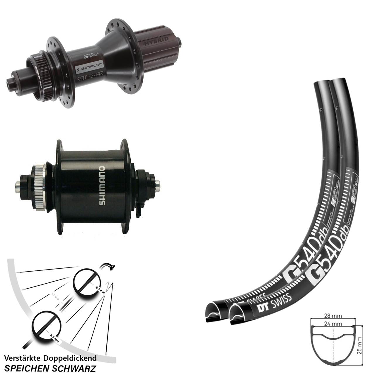 28 Zoll DT Swiss G 540-370 Hybrid DH-UR700-3D Disc Laufrad-Satz QR 8-11 fach HG