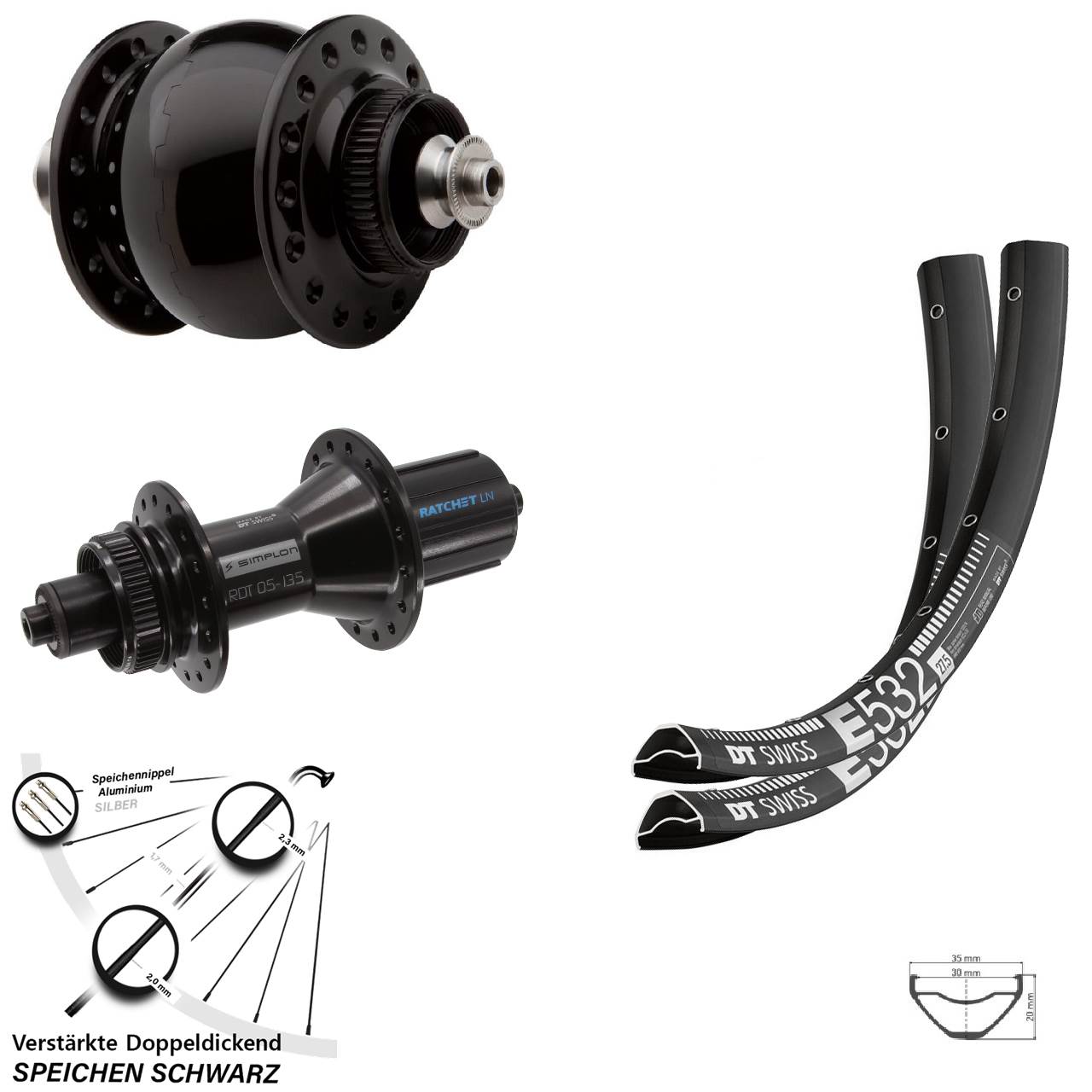 DT Swiss E 532-370 Hybrid SON 28 29 Zoll Centerlock Laufradsatz QR 8-11 fach