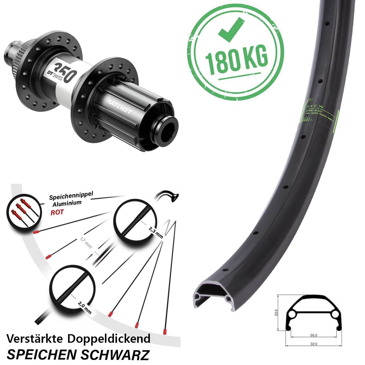DT Swiss 350 KX Evo Hinterrad 28-29 Zoll 12x142 HG 8-11 fach Centerlock