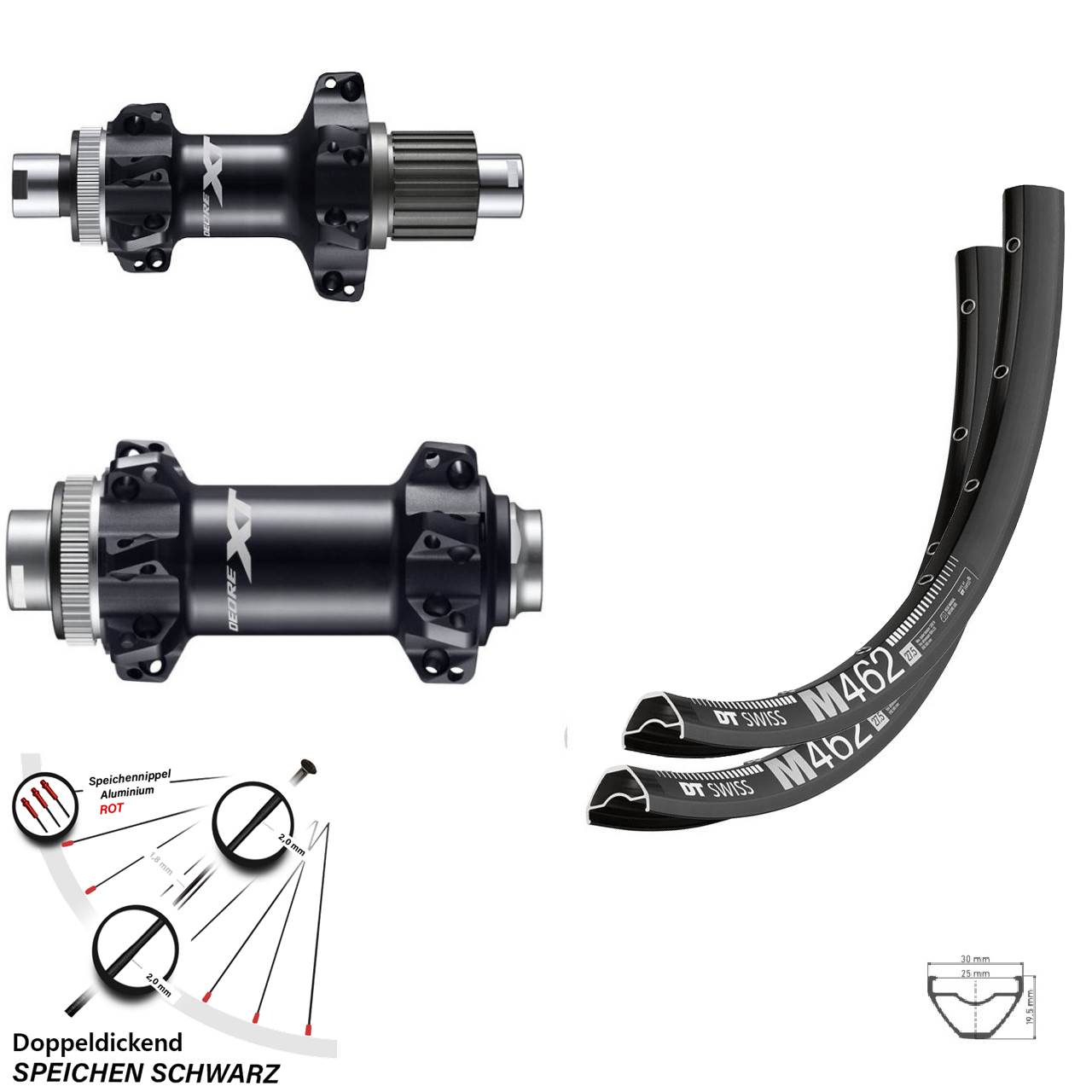 29 Zoll Laufradsatz Shimano XT Boost Straightpull 12-fach Micro Spline DT Swiss M 462