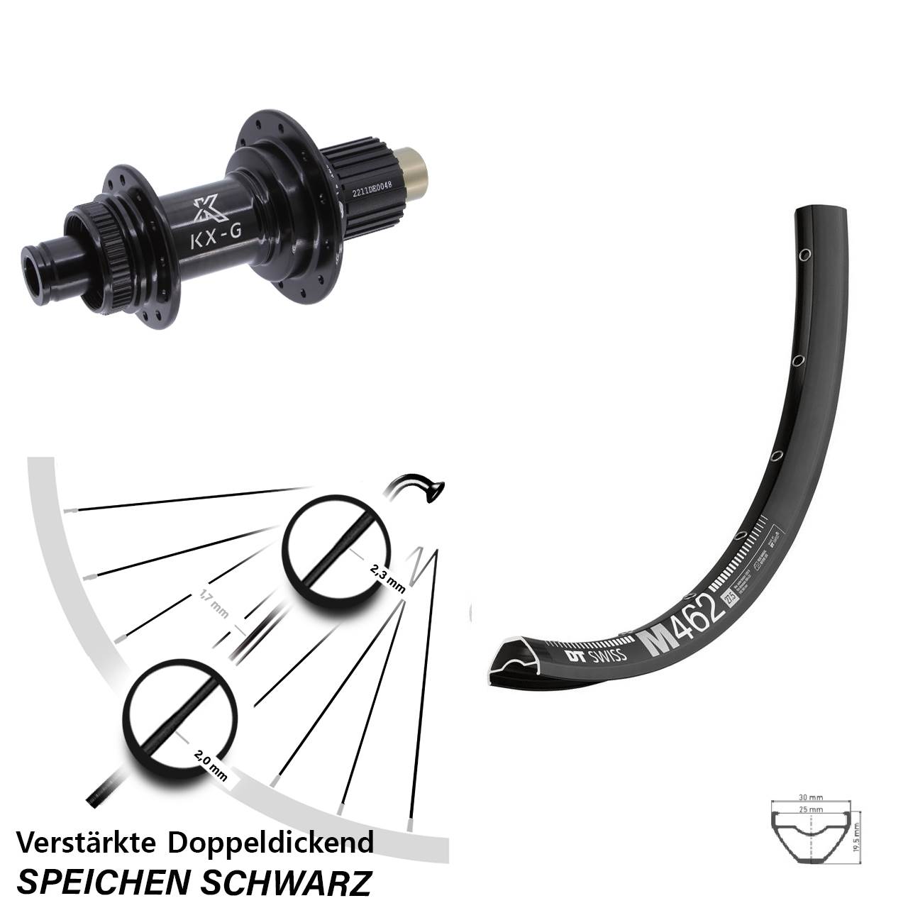 Centerlock Hinterrad 27,5 Zoll DT Swiss M462 KX-G Steckachse Shimano Micro Spline 12x142