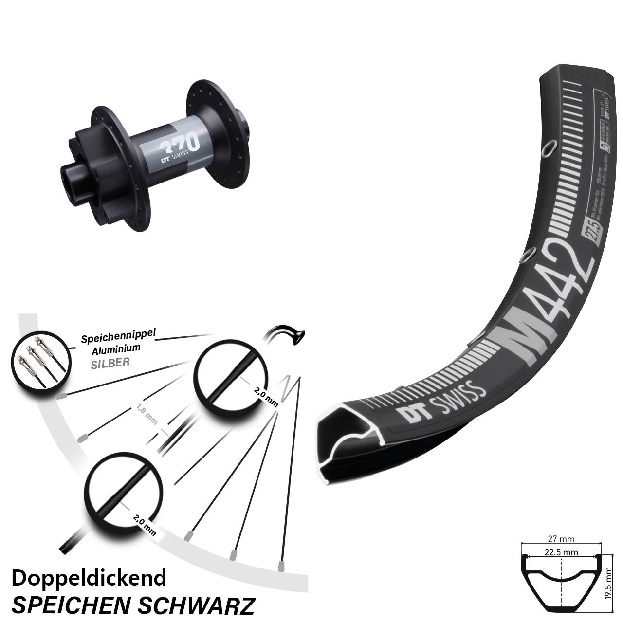 M 442 DT Swiss 370 Steckachse 15x100 mm Vorderrad 29 Zoll 6-Loch