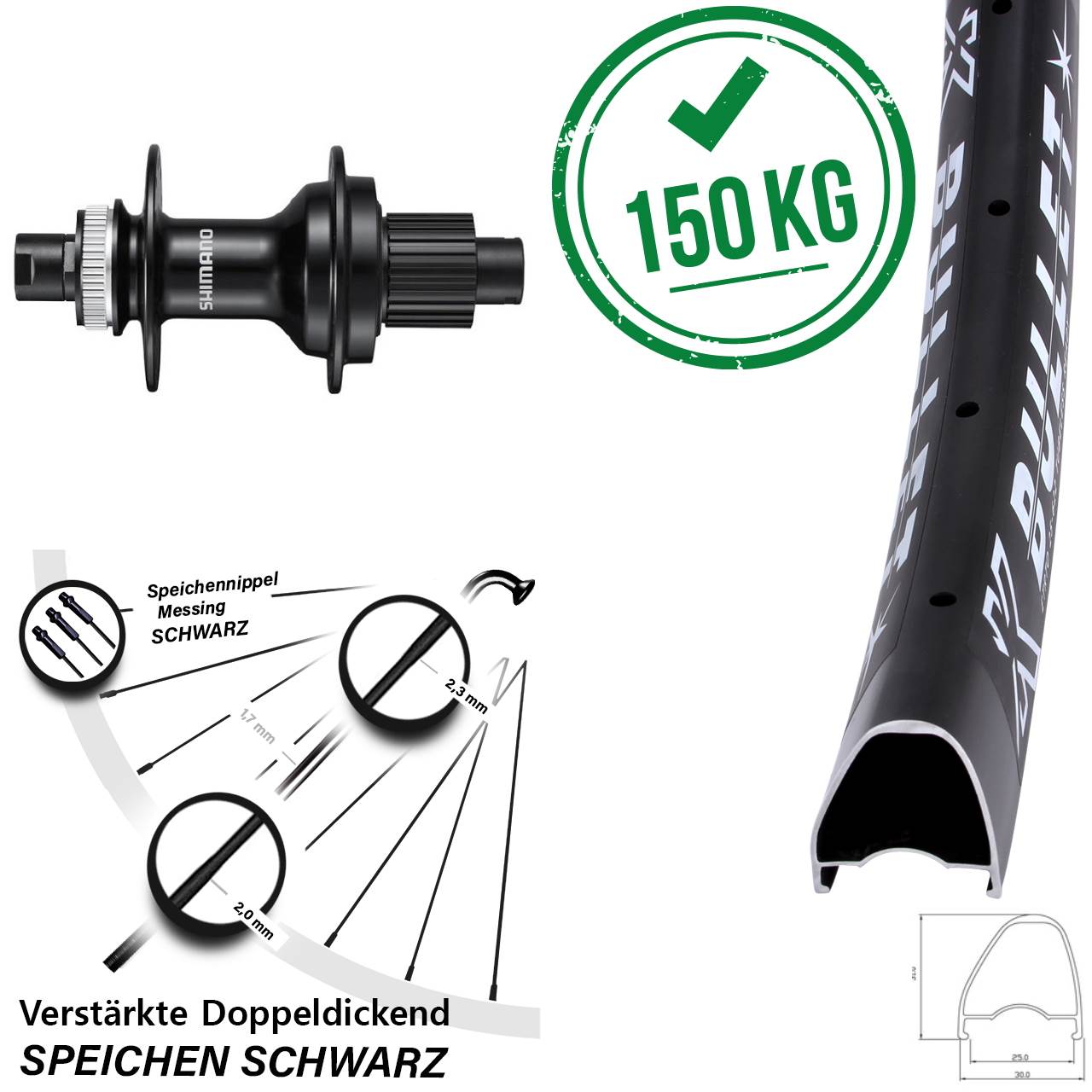 28-29 Zoll KX Bullet OS Shimano FH-MT510 Centerlock Hinterrad 12x142 Micro Spline