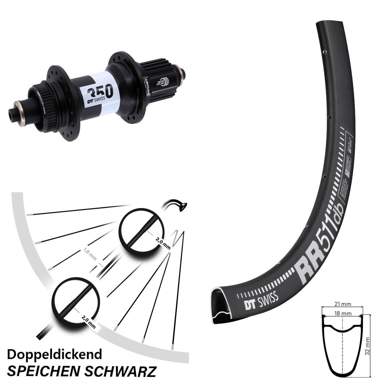 Disc Hinterrad 28 Zoll DT Swiss RR511-350 Shimano Micro Spline QR
