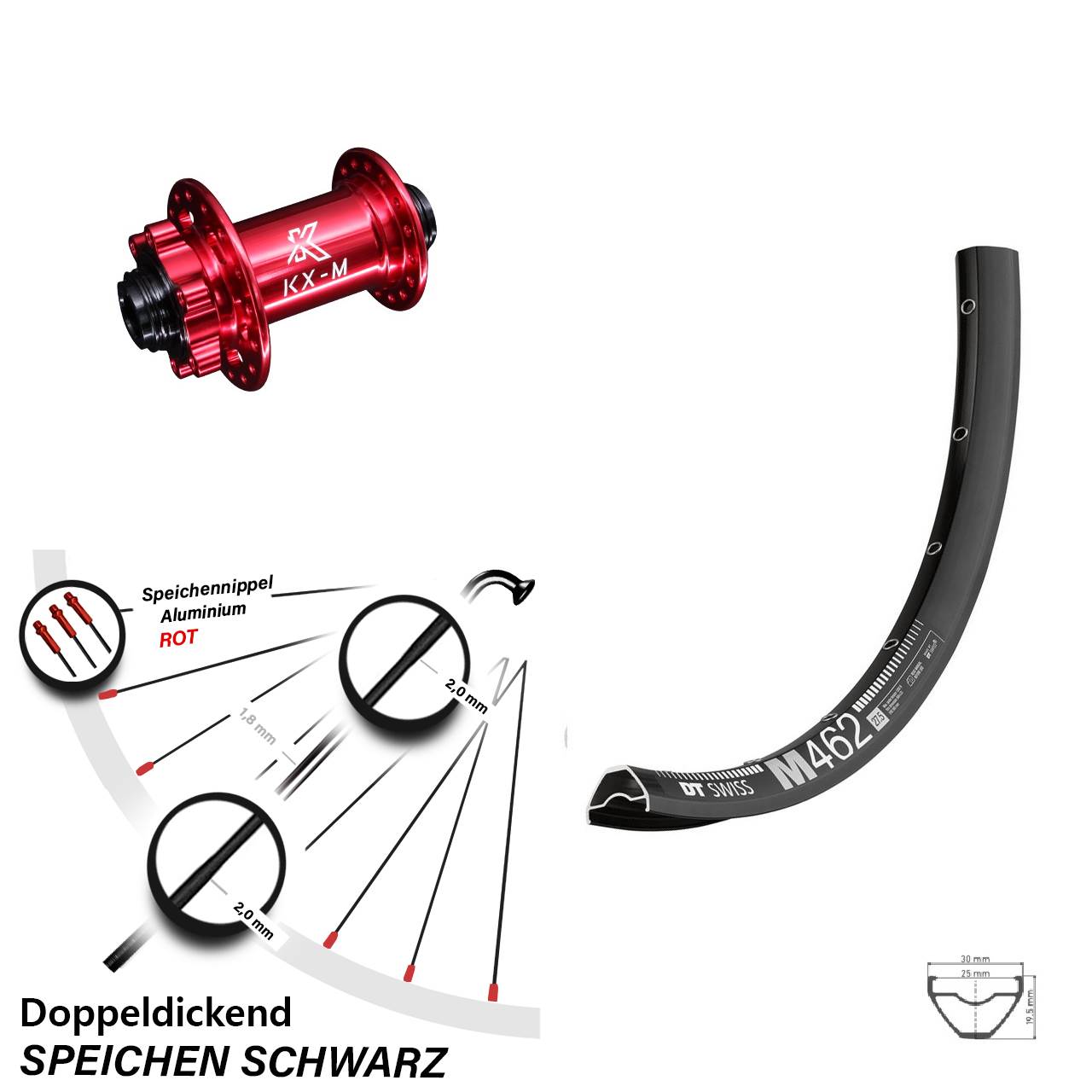 27,5 Zoll DT Swiss M 462 KX-M rot Disc Laufrad 15x100