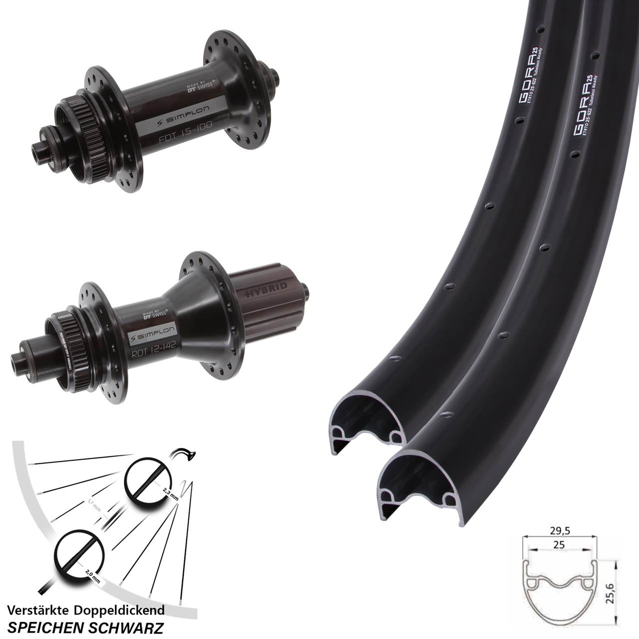 Centerlock Laufradsatz QR 28 Zoll Gora 25-370 DT Swiss 370 Hybrid 8-11 fach