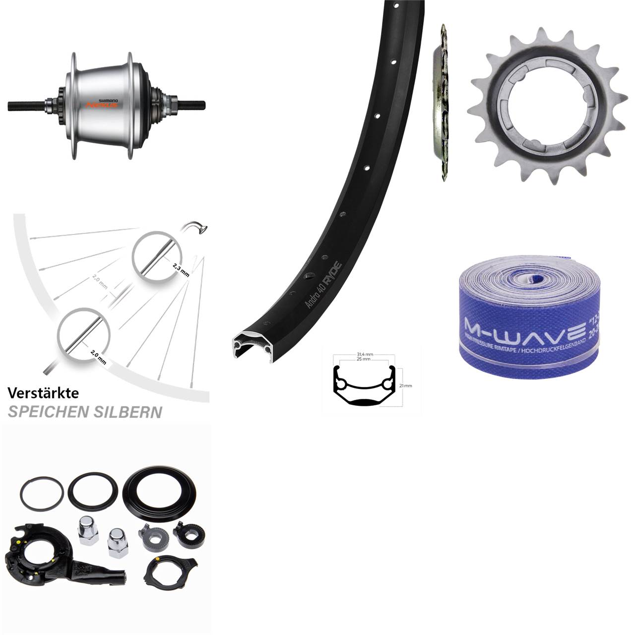 24 Zoll Hinterrad Ryde Andra 40 Shimano Nexus 7 Gang für Rollenbremse