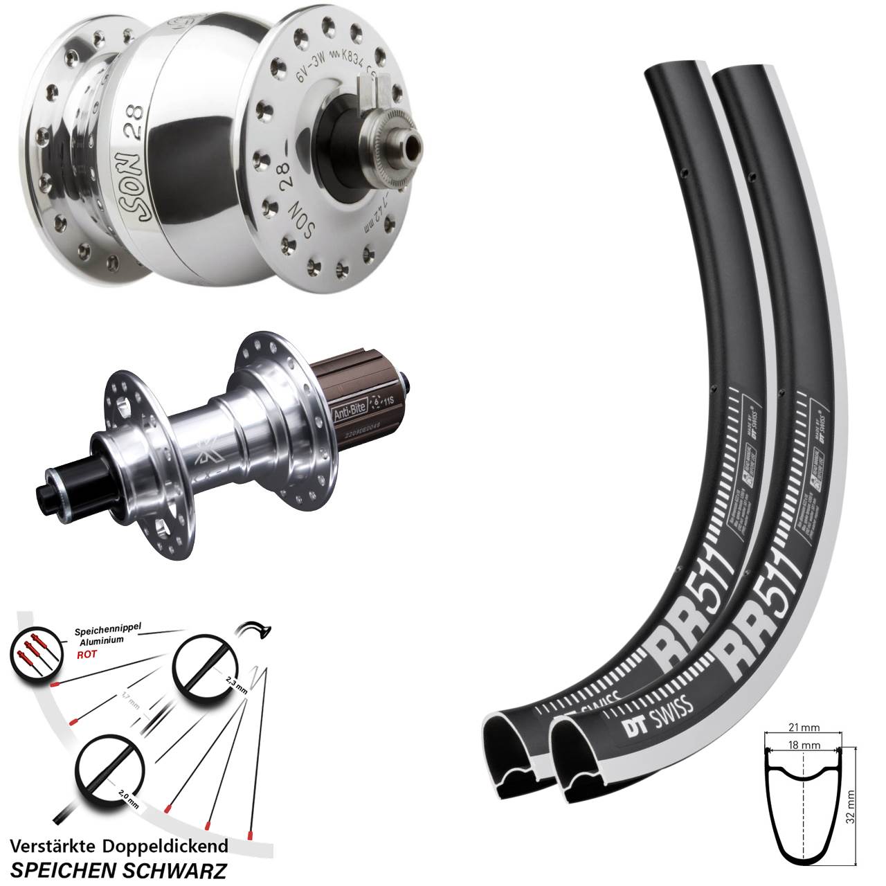 Laufrad-Satz 28 Zoll DT Swiss RR 511 KX-T SON 8-12 fach HG QR