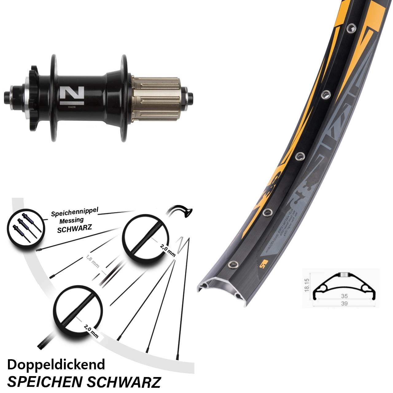Disc Laufrad 27,5 Zoll Rodi TRYP 35 Novatec D-042SB 8-11 fach HG für Schnellspanner