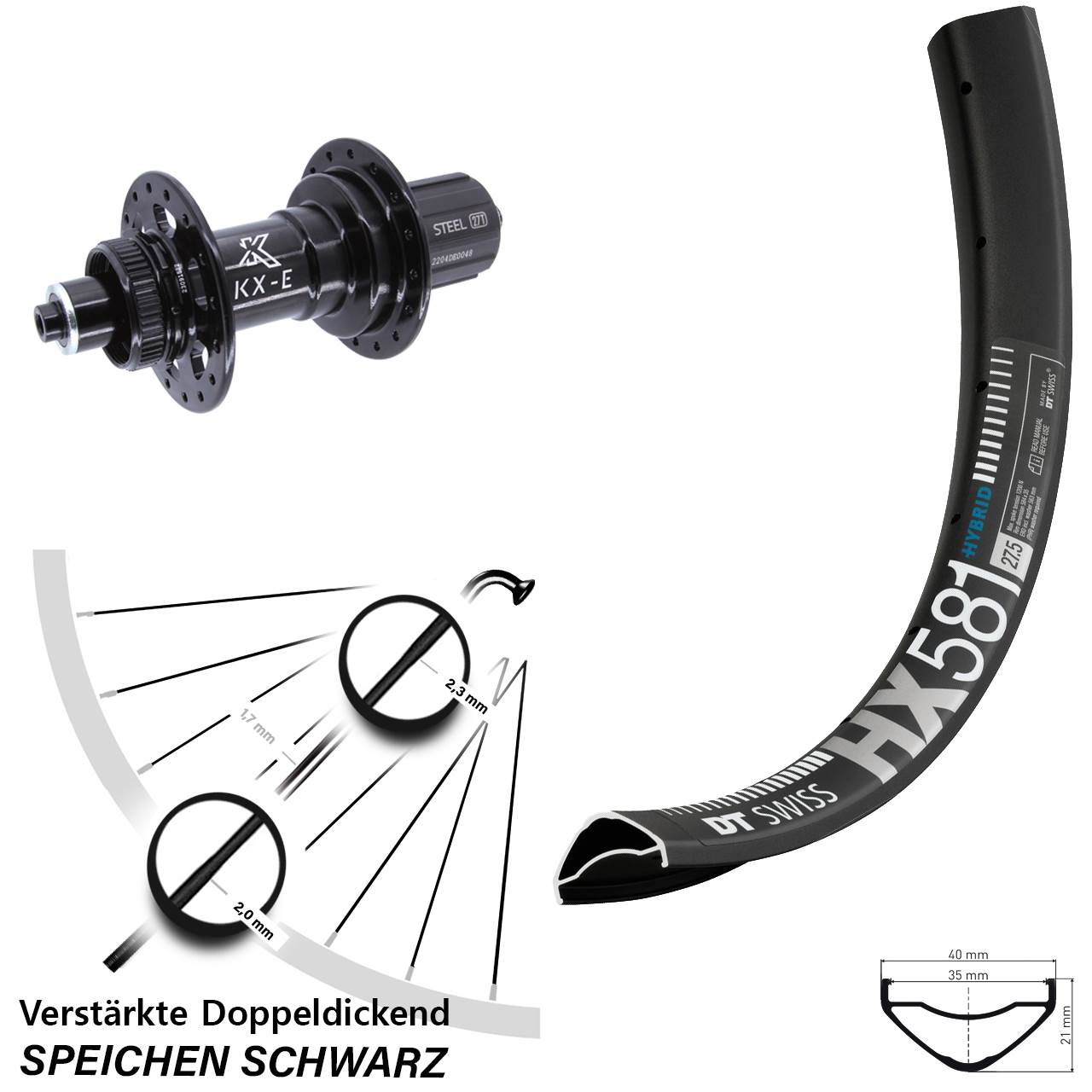 Disc Laufrad für Schnellspanner 27,5 Zoll DT Swiss HX 581 KX-E 8-12 fach