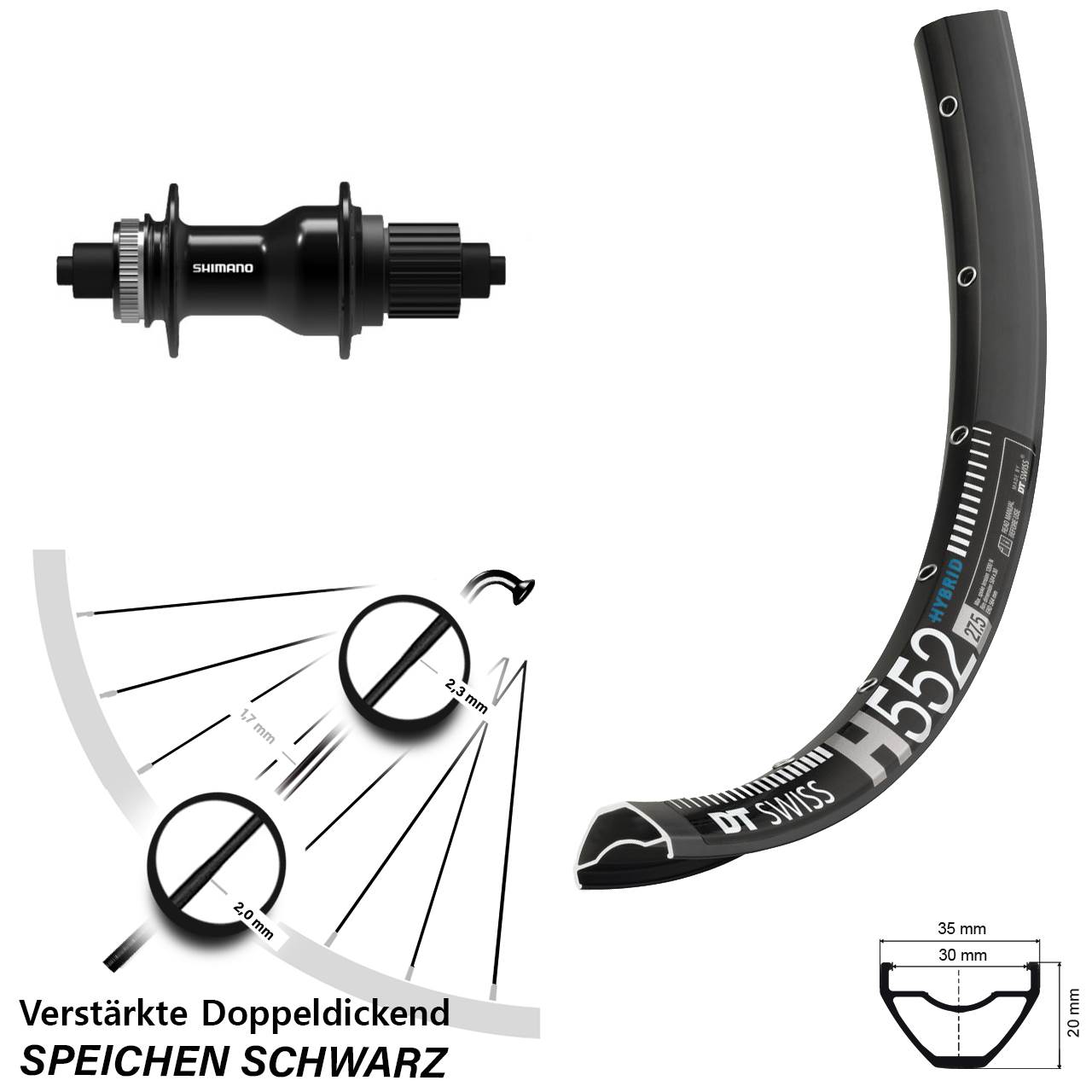 Centerlock Hinterrad 27,5 Zoll DT Swiss H552 Shimano FH-QC500 Micro Spline QR