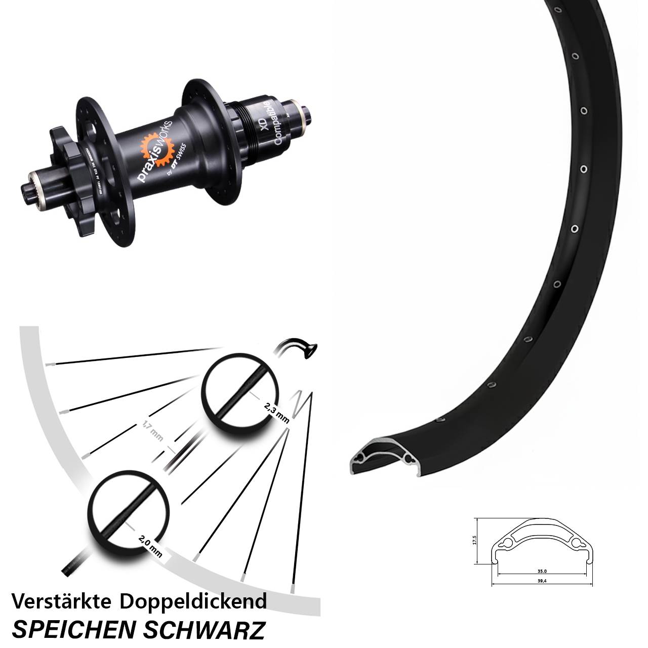 29 Zoll Hinterrad Ryde Disc 35 DT Swiss 350 XD 11-12 fach QR