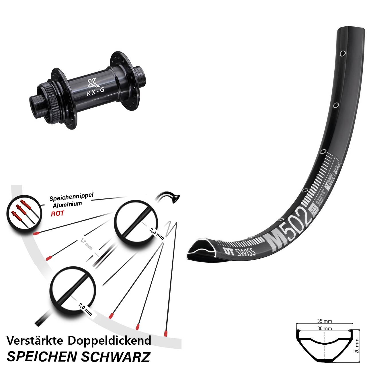 DT Swiss M502 KX-G 29 Zoll Vorderrad Centerlock 15x100