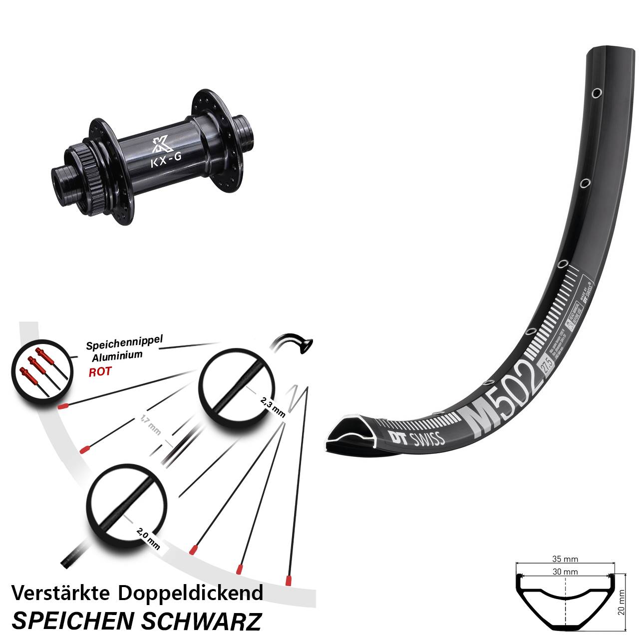 DT Swiss M502 KX-G 29 Zoll Vorderrad Centerlock 15x100