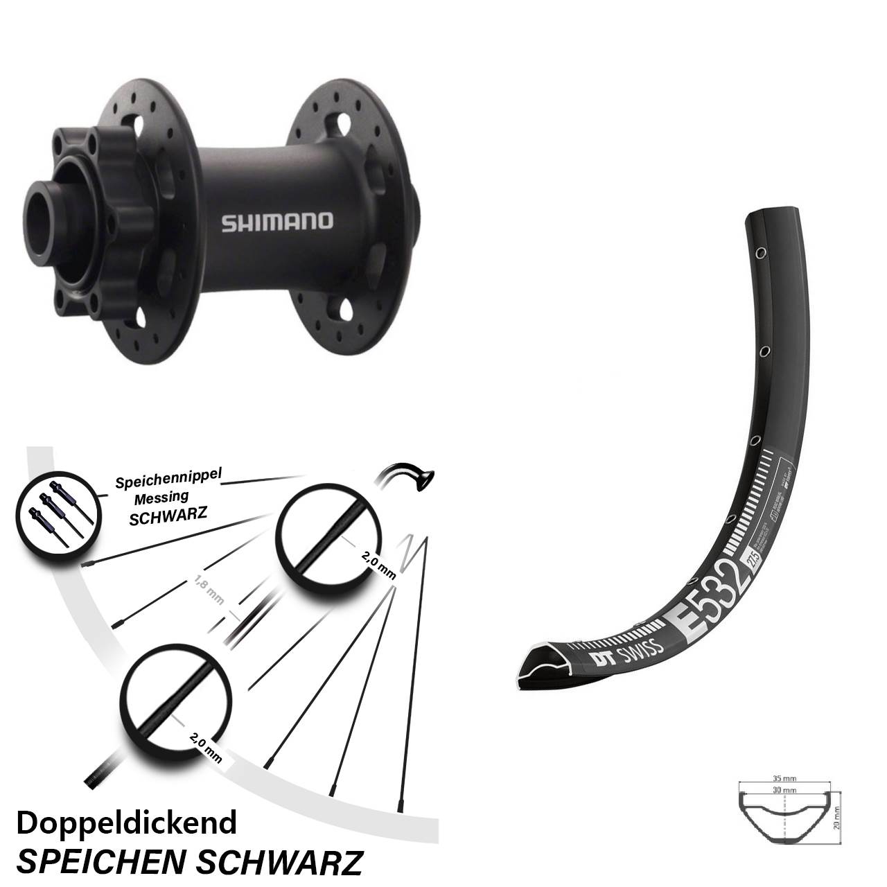 6-Loch Vorderrad 15x100 27,5 Zoll DT Swiss E 532 Shimano HB-M758
