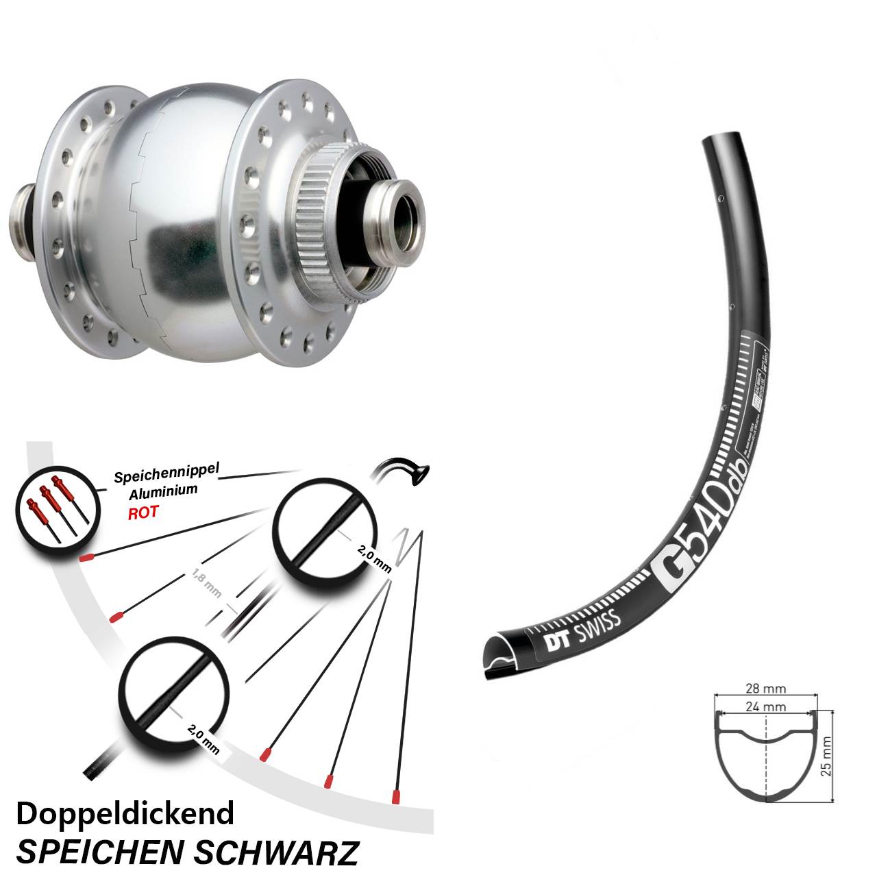 SON 28 DT Swiss G 540 27,5 Zoll Disc Laufrad mit Nabendynamo 12x100