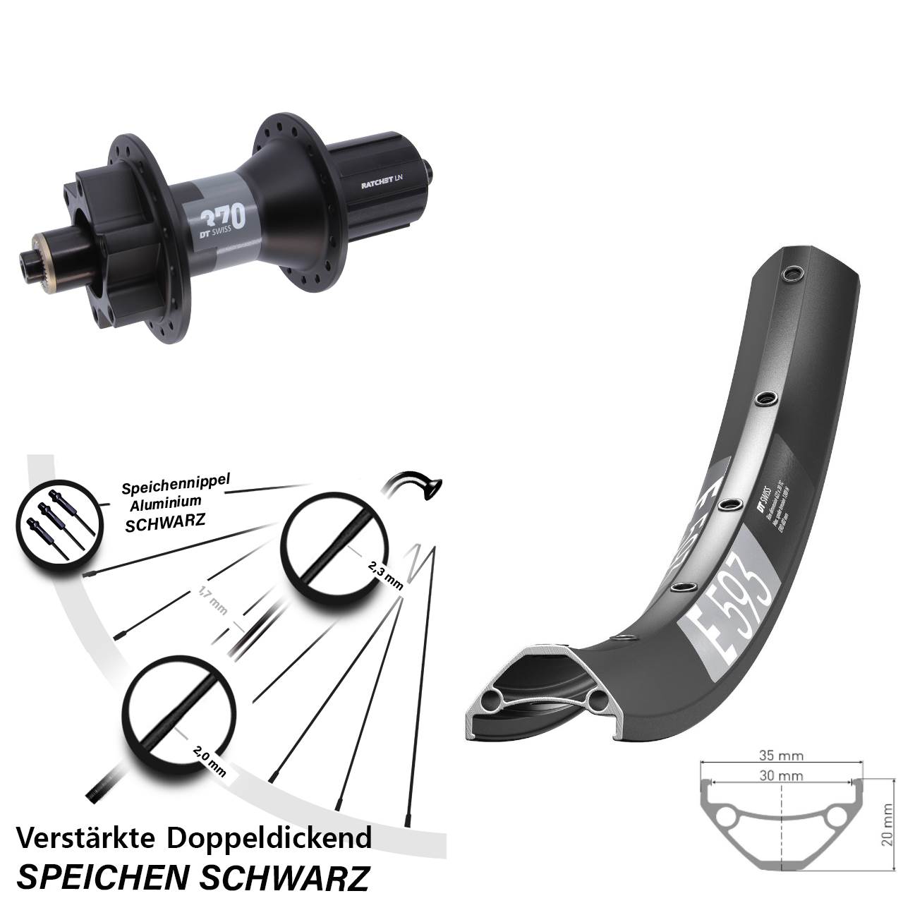 6-Loch Hinterrad 29 Zoll DT Swiss E 593-370 8-11 fach HG QR