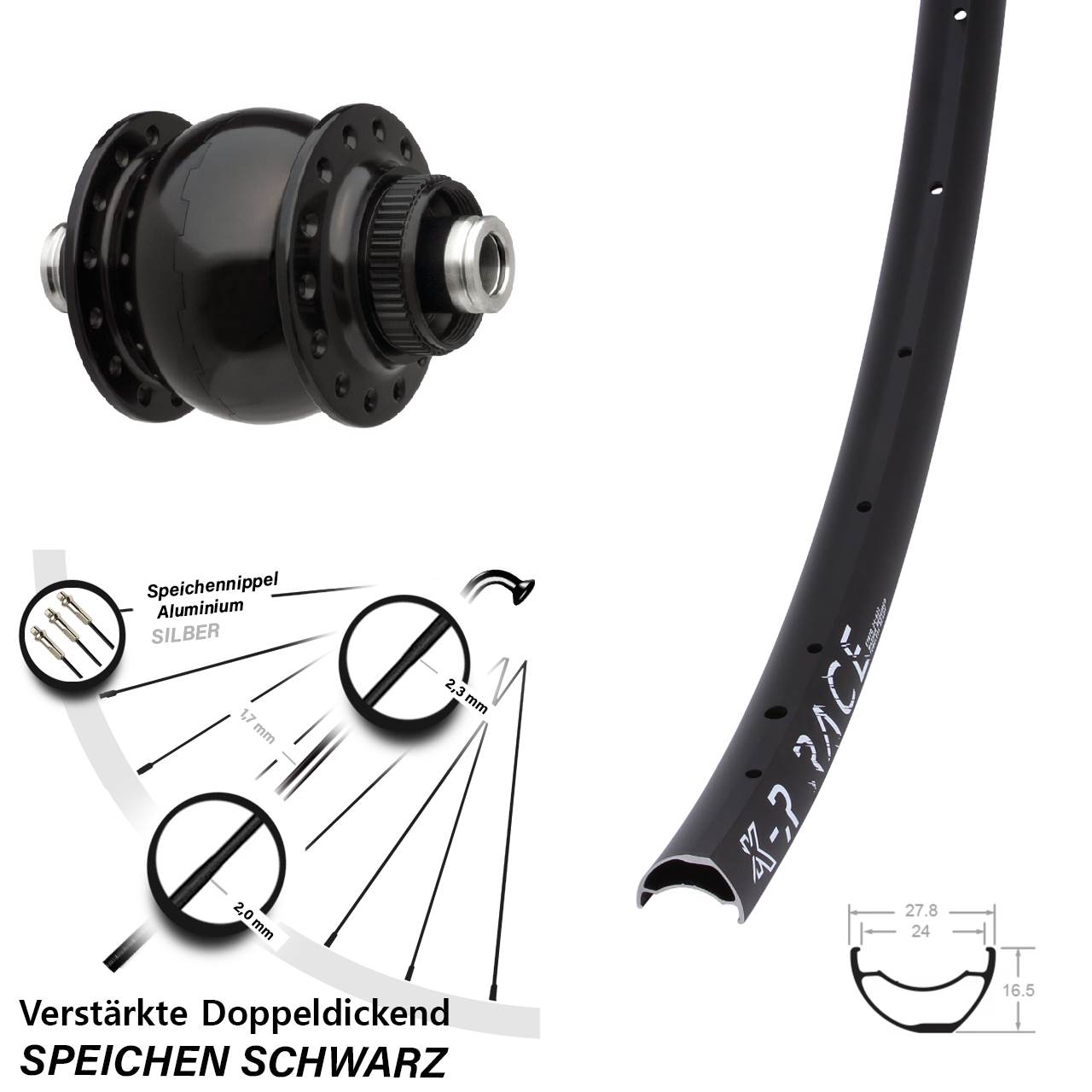 KX-R Race Son 28 Disc Nabendynamolaufrad 12x100